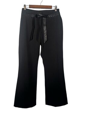 Vtg Cache Y2K Black Flare Pants Sz 10 Faux Leather Tie Belt Made in Canada 90s